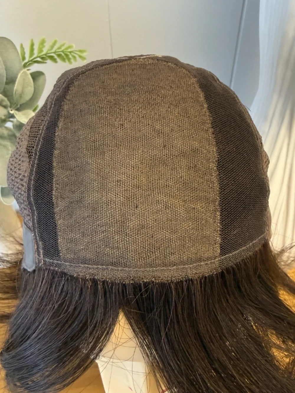 Human hair dark brown short shoulder length wig